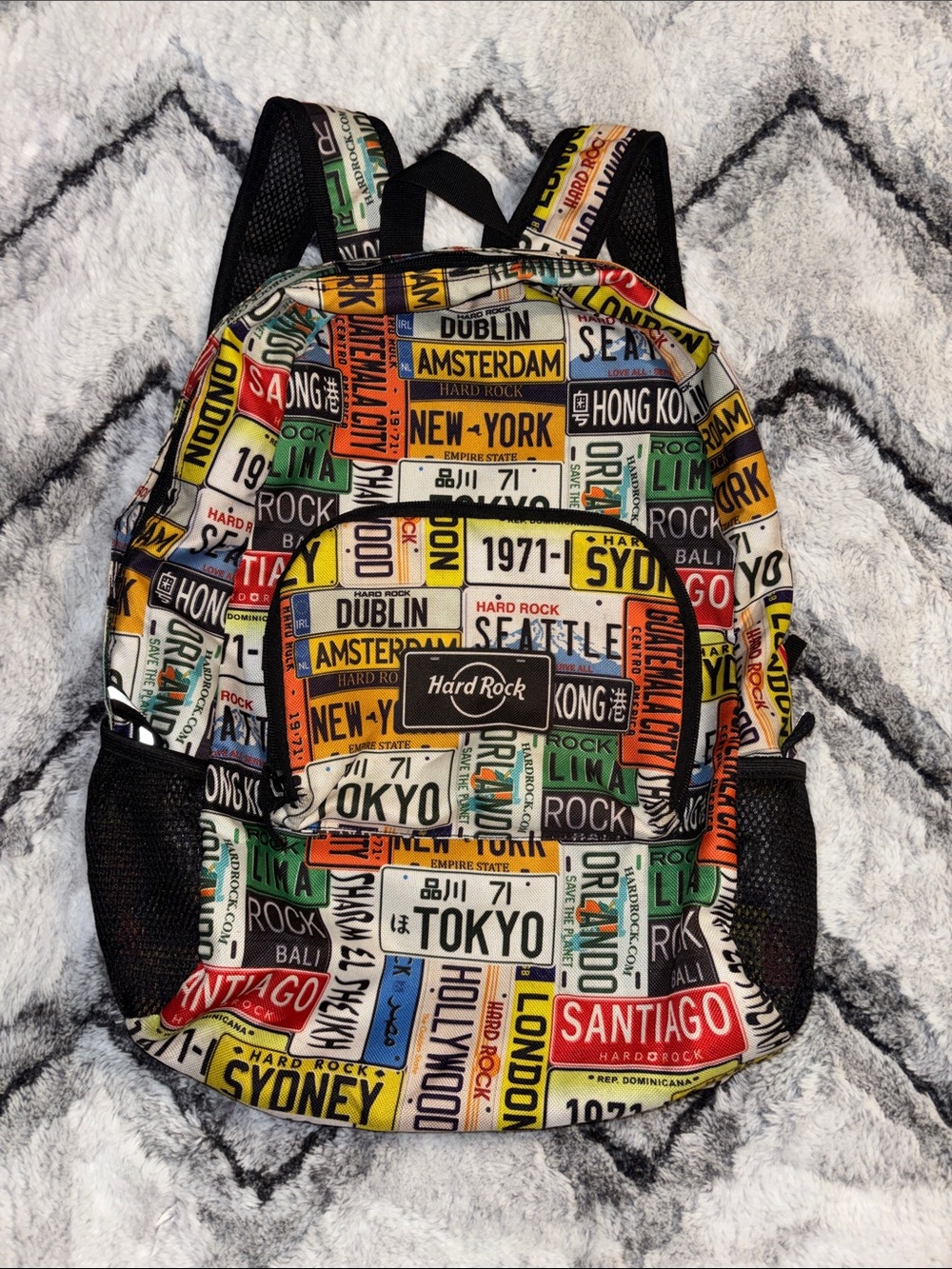 Hard Rock Cafe Multicolor City License Plate Print Backpack